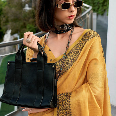 Captivating Yellow Cotton Silk Saree With Adoring Blouse Piece