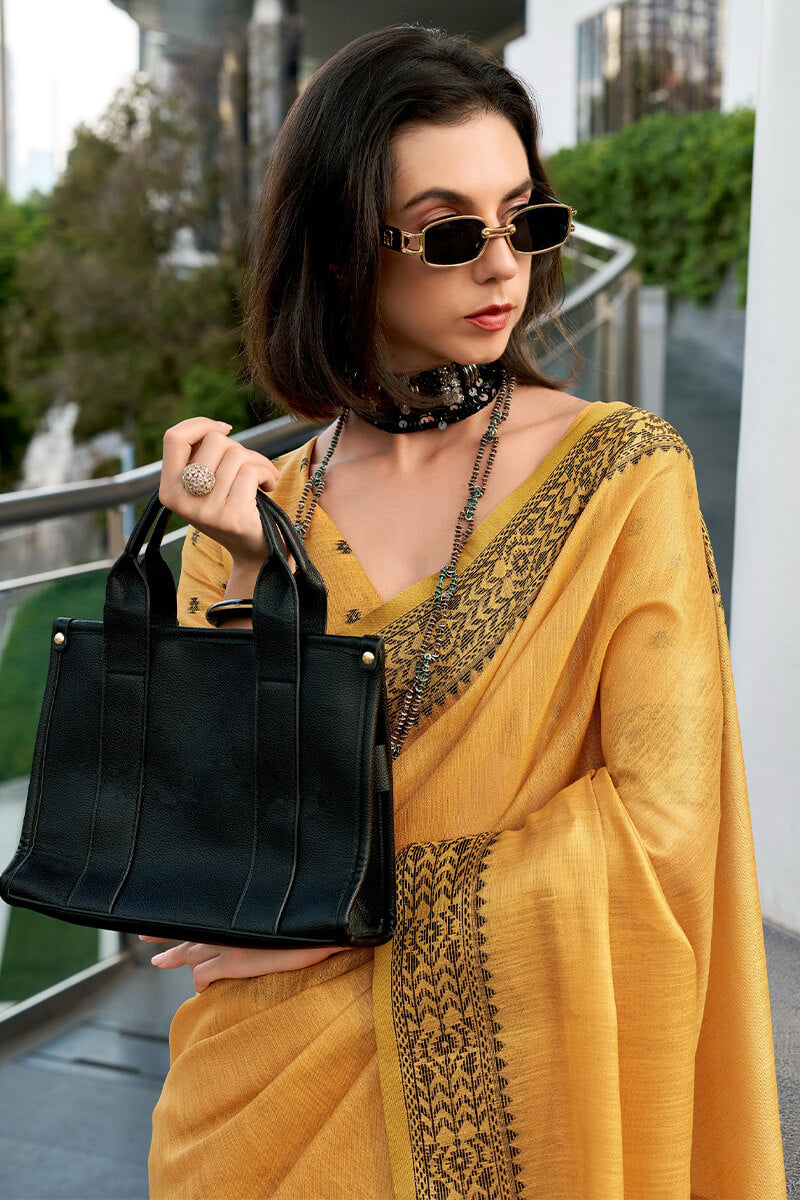 Captivating Yellow Cotton Silk Saree With Adoring Blouse Piece