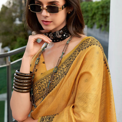 Captivating Yellow Cotton Silk Saree With Adoring Blouse Piece