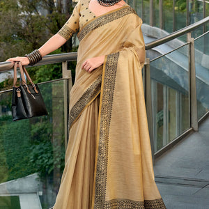 Sumptuous Beige Cotton Silk Saree With Ornate Blouse Piece