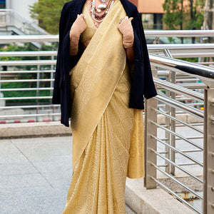 Seraphic Beige Kanjivaram Silk Saree With Fragrant Blouse Piece