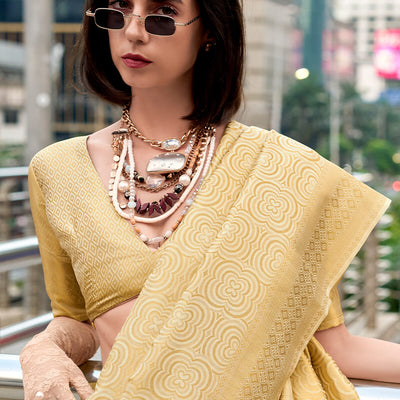 Seraphic Beige Kanjivaram Silk Saree With Fragrant Blouse Piece