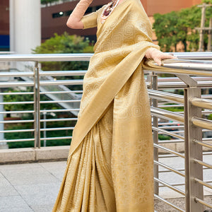 Seraphic Beige Kanjivaram Silk Saree With Fragrant Blouse Piece