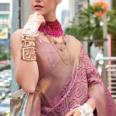 Elision Lavender Kanjivaram Silk Saree With Ravishing Blouse Piece