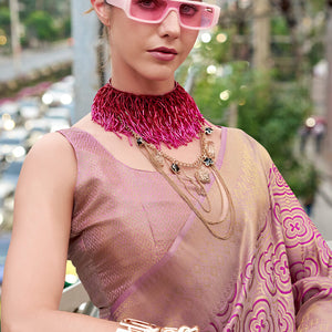 Elision Lavender Kanjivaram Silk Saree With Ravishing Blouse Piece