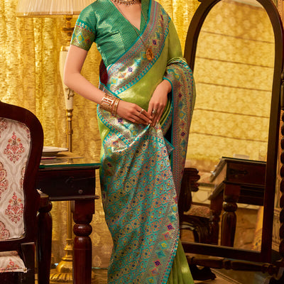 Dissemble Green Soft Banarasi Tissue Silk Saree With Elegant Blouse Piece