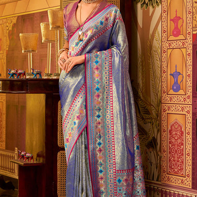 Arresting Blue Soft Banarasi Tissue Silk Saree With Charismatic Blouse Piece