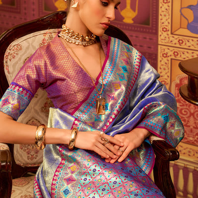 Arresting Blue Soft Banarasi Tissue Silk Saree With Charismatic Blouse Piece