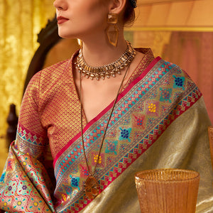 Verdant Beige Soft Banarasi Tissue Silk Saree With Mellifluous Blouse Piece