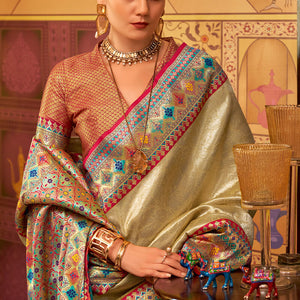 Verdant Beige Soft Banarasi Tissue Silk Saree With Mellifluous Blouse Piece