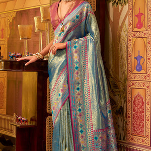 Seraglio Rama Soft Banarasi Tissue Silk Saree With Proficient Blouse Piece