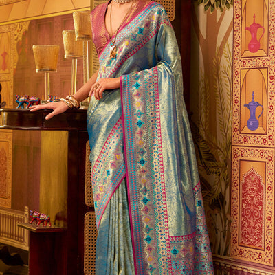 Seraglio Rama Soft Banarasi Tissue Silk Saree With Proficient Blouse Piece