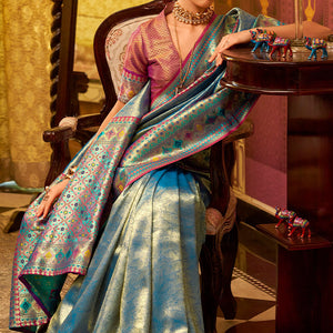 Seraglio Rama Soft Banarasi Tissue Silk Saree With Proficient Blouse Piece