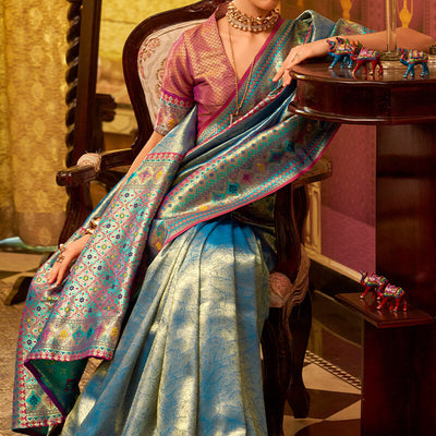 Seraglio Rama Soft Banarasi Tissue Silk Saree With Proficient Blouse Piece