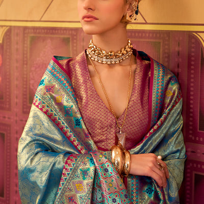 Seraglio Rama Soft Banarasi Tissue Silk Saree With Proficient Blouse Piece