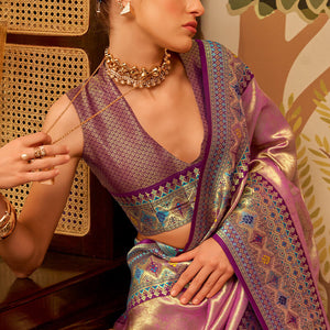 Stunner Pink Soft Banarasi Tissue Silk Saree With Enamoring Blouse Piece