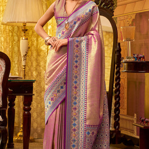 Stunner Pink Soft Banarasi Tissue Silk Saree With Enamoring Blouse Piece