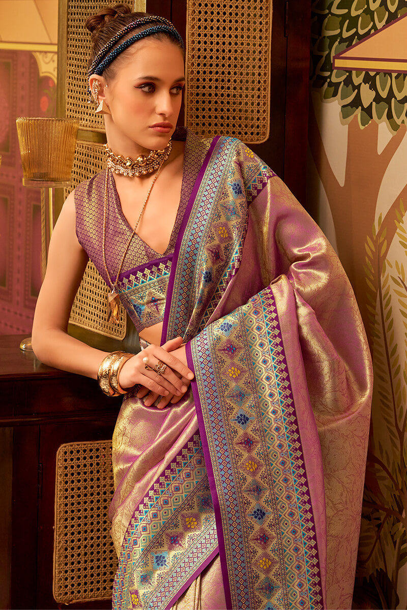 Stunner Pink Soft Banarasi Tissue Silk Saree With Enamoring Blouse Piece