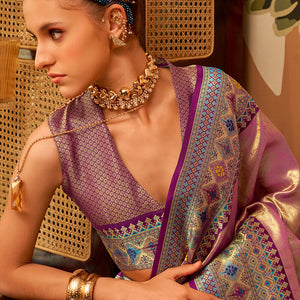 Stunner Pink Soft Banarasi Tissue Silk Saree With Enamoring Blouse Piece