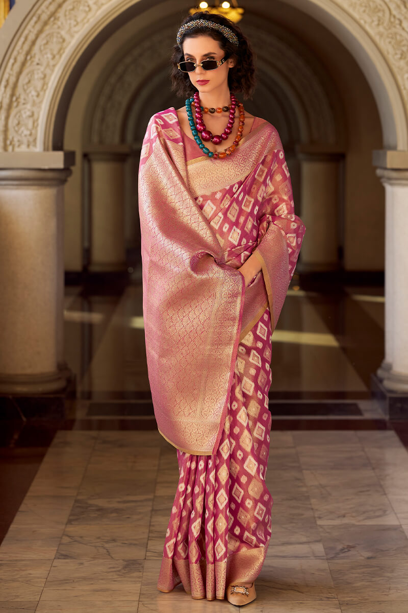 Ravishing Purple Soft Banarasi Tissue Silk Saree With Groovy Blouse Piece