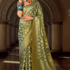 Vivacious Green Soft Banarasi Tissue Silk Saree With Excellent Blouse Piece