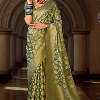 Vivacious Green Soft Banarasi Tissue Silk Saree With Excellent Blouse Piece