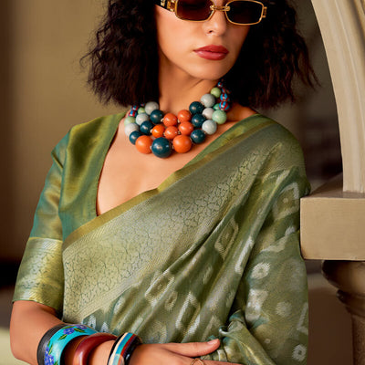 Vivacious Green Soft Banarasi Tissue Silk Saree With Excellent Blouse Piece