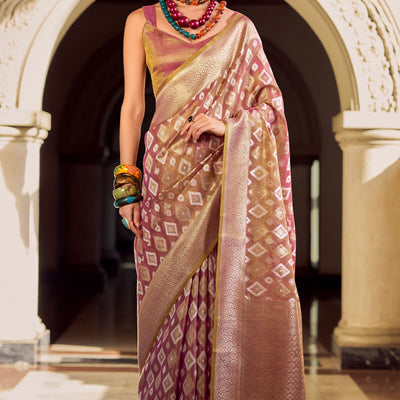 Beleaguer Pink Soft Banarasi Tissue Silk Saree With Refreshing Blouse Piece