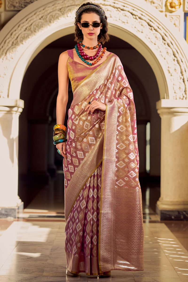 Beleaguer Pink Soft Banarasi Tissue Silk Saree With Refreshing Blouse Piece
