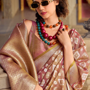 Beleaguer Pink Soft Banarasi Tissue Silk Saree With Refreshing Blouse Piece