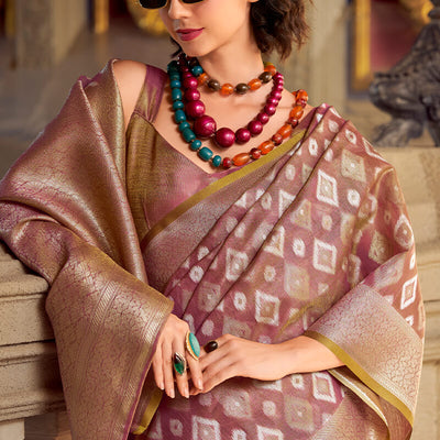 Beleaguer Pink Soft Banarasi Tissue Silk Saree With Refreshing Blouse Piece