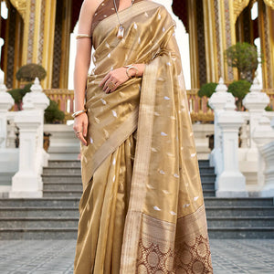 Gorgeous Golden Soft Banarasi Silk Saree With Jubilant Blouse Piece