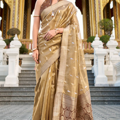 Gorgeous Golden Soft Banarasi Silk Saree With Jubilant Blouse Piece
