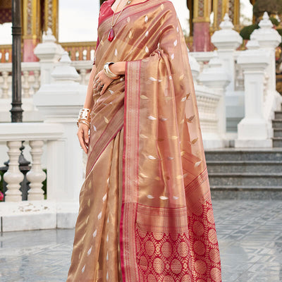 Enchanting Brown Soft Banarasi Silk Saree With Ethnic Blouse Piece