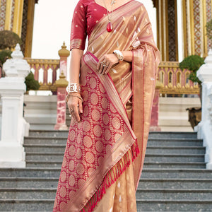 Enchanting Brown Soft Banarasi Silk Saree With Ethnic Blouse Piece