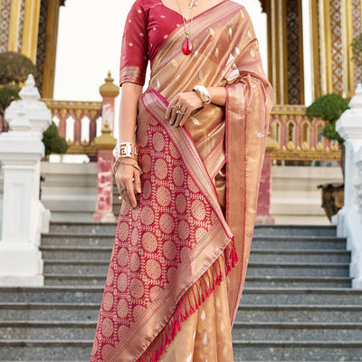 Enchanting Brown Soft Banarasi Silk Saree With Ethnic Blouse Piece