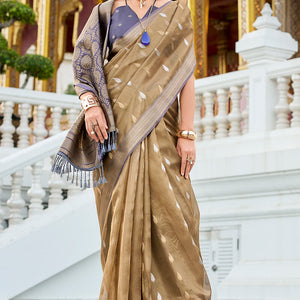 Moiety Brown Soft Banarasi Silk Saree With Smart Blouse Piece