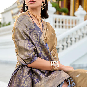 Moiety Brown Soft Banarasi Silk Saree With Smart Blouse Piece