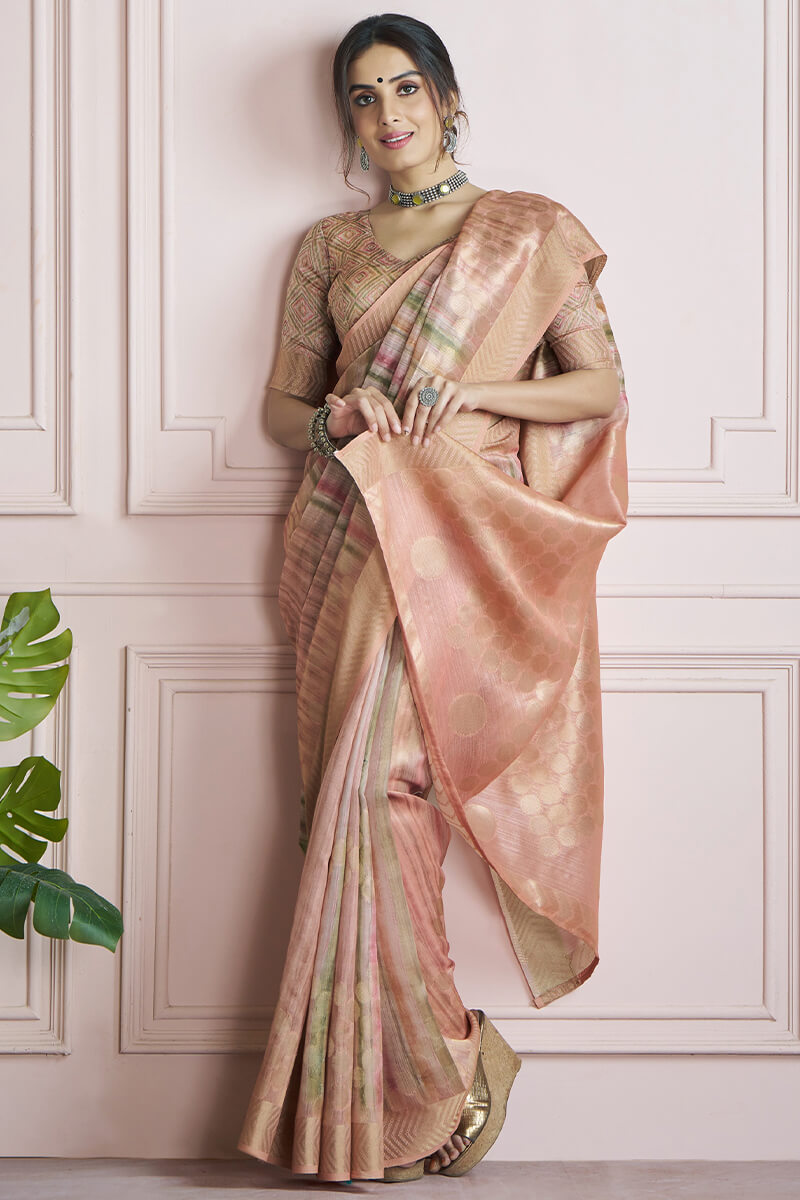 Mesmerising Pink Digital Printed Khadi Silk Saree With Refreshing Blouse Piece