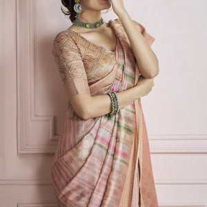 Mesmerising Pink Digital Printed Khadi Silk Saree With Refreshing Blouse Piece