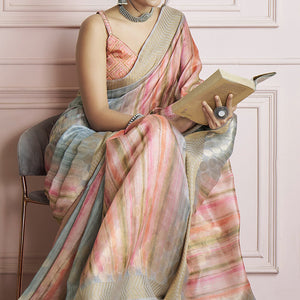 Enthralling Multicolor Digital Printed Khadi Silk Saree With Staring Blouse Piece