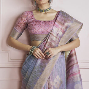 Incredible Lavendor Digital Printed Khadi Silk Saree With Effervescent Blouse Piece