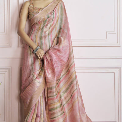 Opulent Pink Digital Printed Khadi Silk Saree With Nemesis Blouse Piece