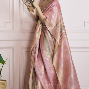 Opulent Pink Digital Printed Khadi Silk Saree With Nemesis Blouse Piece