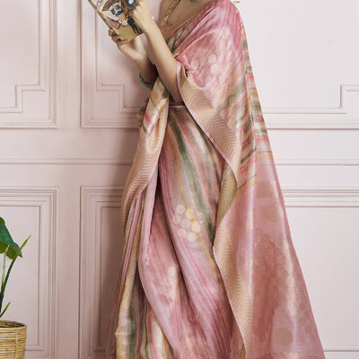 Opulent Pink Digital Printed Khadi Silk Saree With Nemesis Blouse Piece