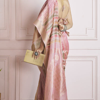 Opulent Pink Digital Printed Khadi Silk Saree With Nemesis Blouse Piece