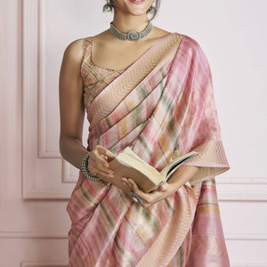Opulent Pink Digital Printed Khadi Silk Saree With Nemesis Blouse Piece