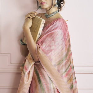 Opulent Pink Digital Printed Khadi Silk Saree With Nemesis Blouse Piece