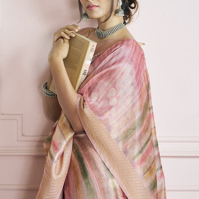 Opulent Pink Digital Printed Khadi Silk Saree With Nemesis Blouse Piece