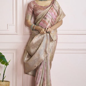 Ornate Sea Green Digital Printed Khadi Silk Saree With Engaging Blouse Piece